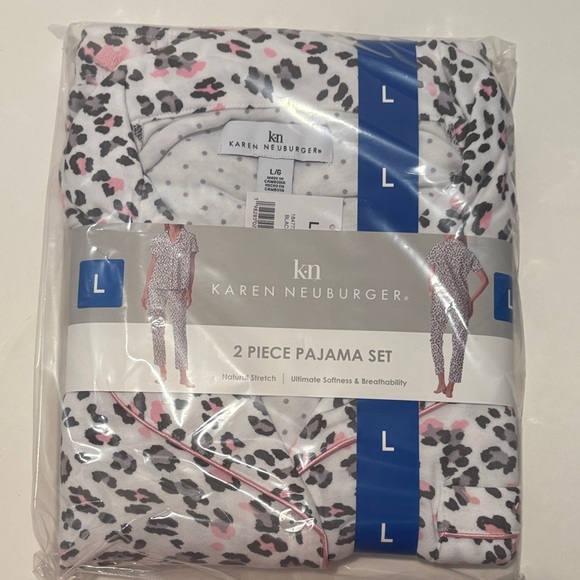 NWT Karen neuburger two peice pajama set in pink white and grey leopard - Picture 1 of 4